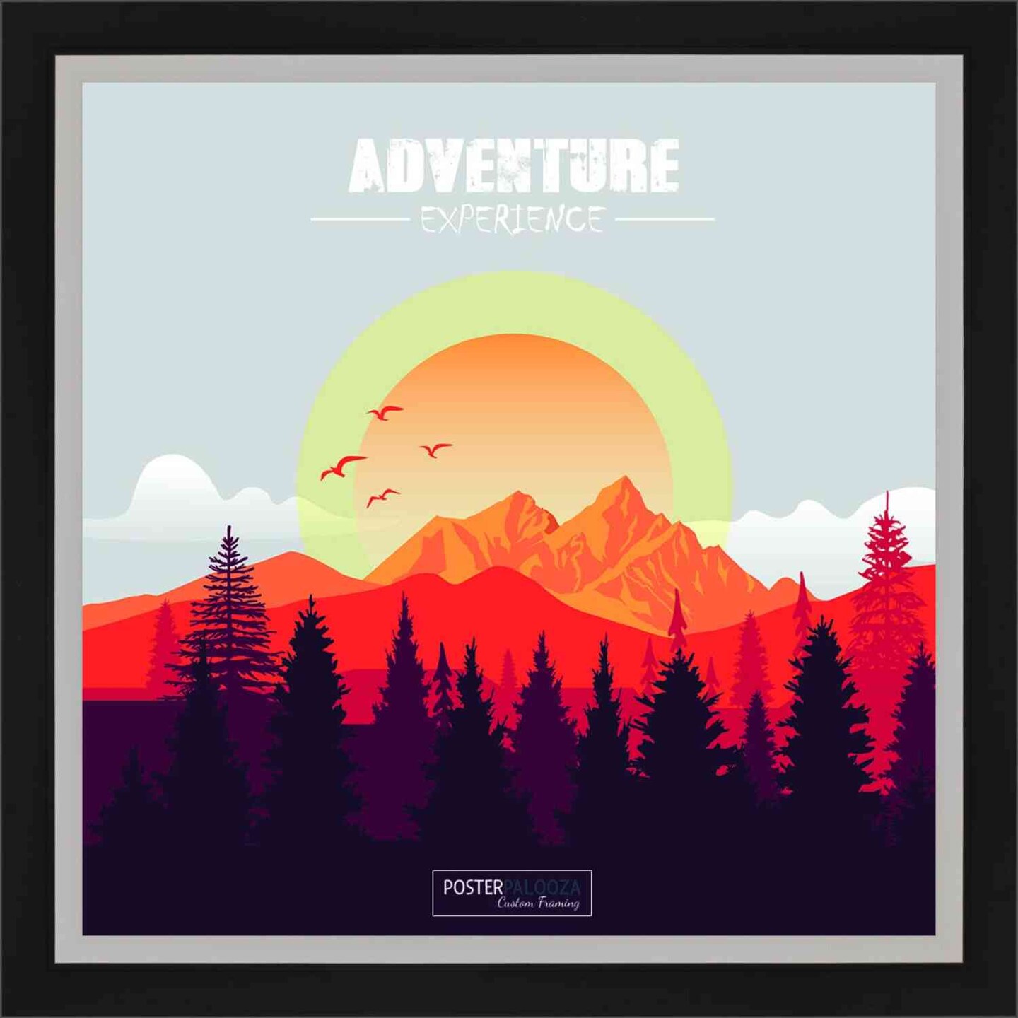 Square Flat Silver Picture Frame - UV Acrylic, Foam Board Backing, Hanging Hardware