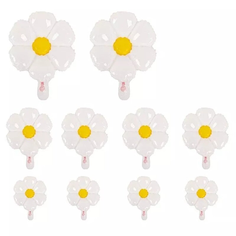 10 White Yellow Assorted Daisy Flower Mylar Foil Balloons Party Decorations