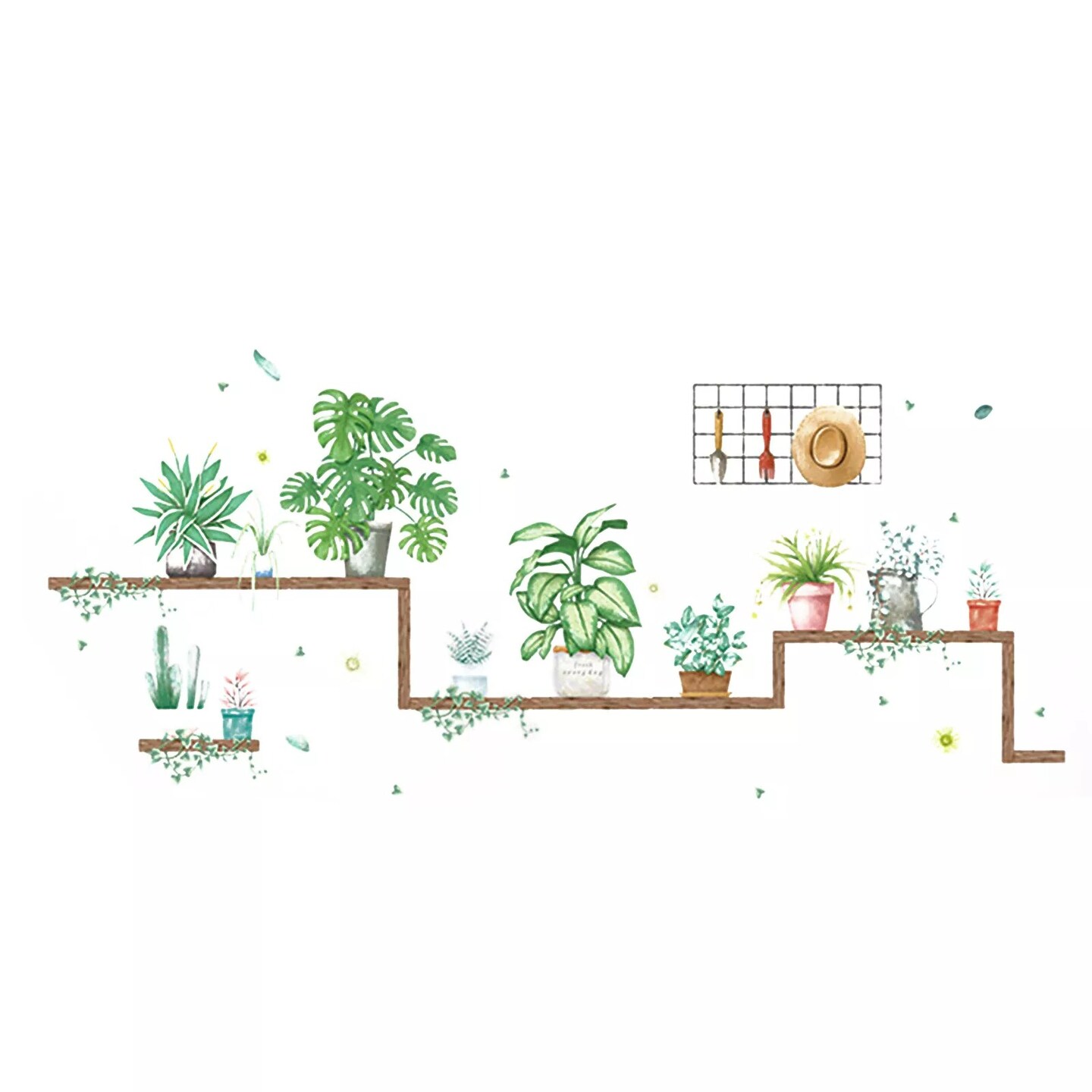 Green Wall Stickers Shelves with Potted Plants Removable PVC Bedroom Decorations