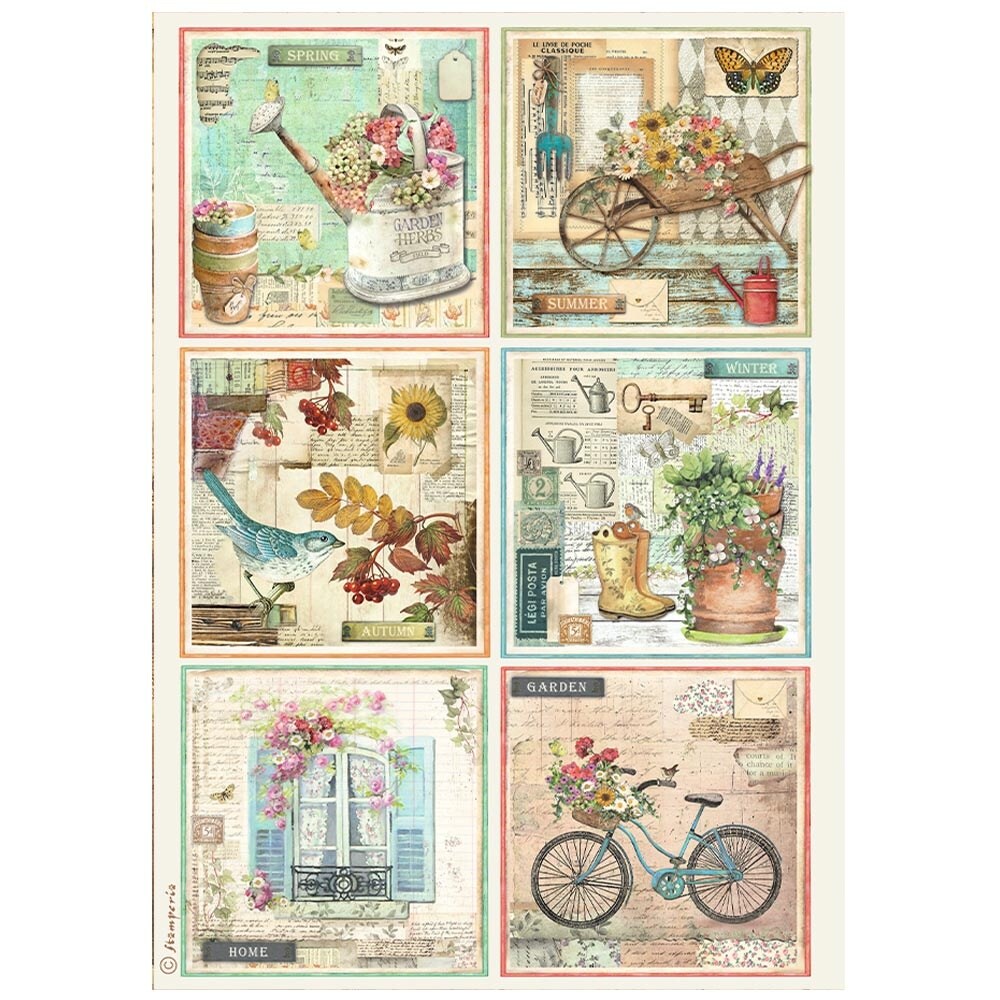 Stamperia Rice Paper Sheet A4-Garden 6 Cards