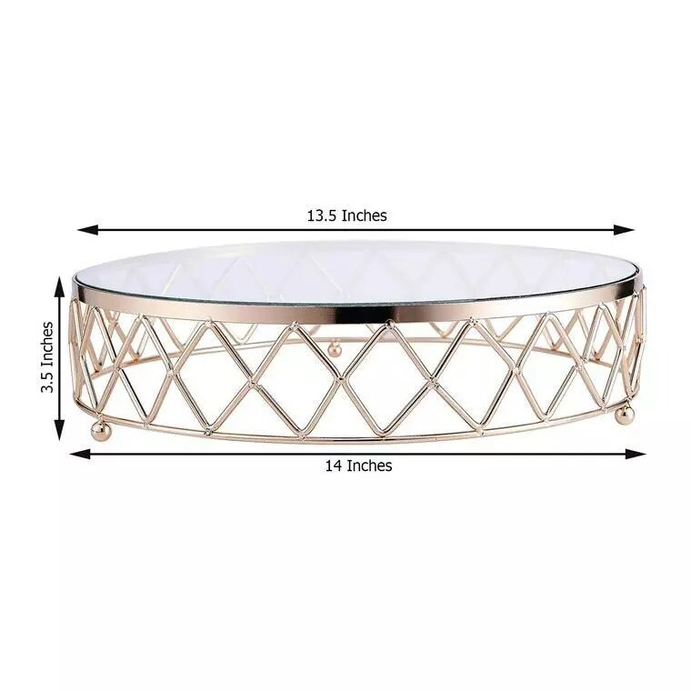 14&#x22; Gold Clear Round Metal Glass Geometric Cake Stand Wedding Party Decorations