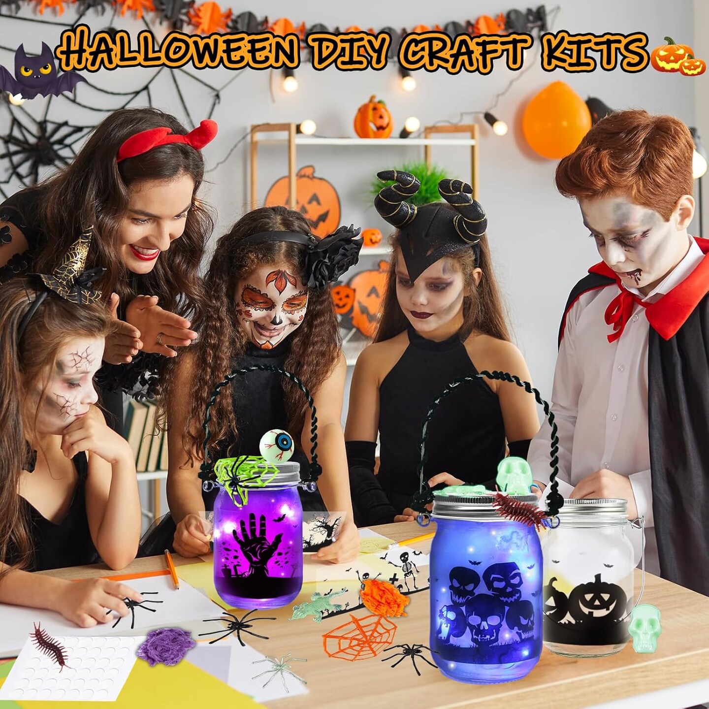 8 PCS Halloween Mason Jar with Accessories for DIY Craft