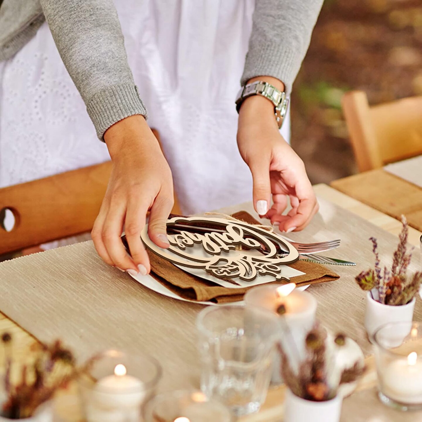 Wood Cutouts Thankful Blessed Thanksgiving Table Decor Fall Word Plate Sign Place Cards for Autumn Home Table Settings Cutouts