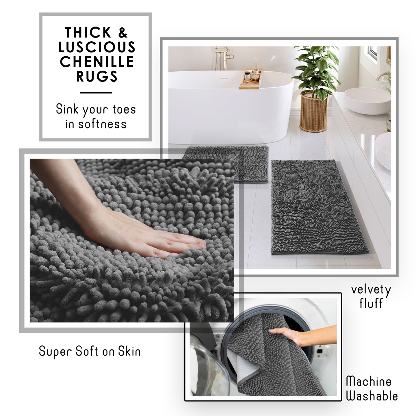 Clara Clark Shower Caddy & Bathroom Accessories Set with Bath Rugs