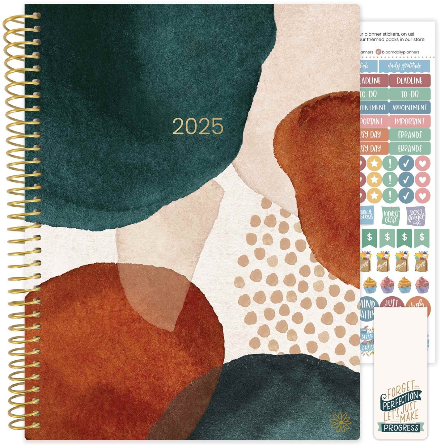 bloom daily planners 2025 Soft Cover Planner, 8.5&#x22; x 11&#x22;, Earthy Abstract, Green