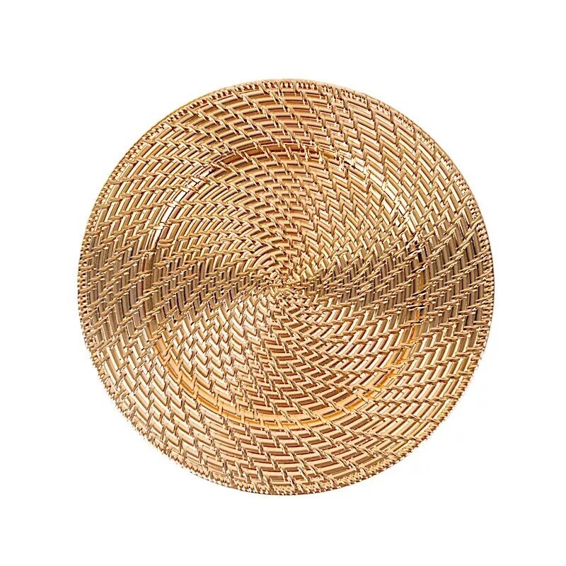 Gold 6 Metallic 13&#x22; Swirl Rattan Acrylic Round Charger Plates Party Tableware