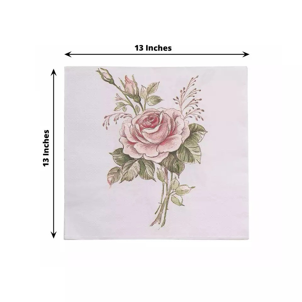 Ivory Pink 20 Disposable 13&#x22; x 13&#x22; Rose Cocktail Paper Napkins Party Decorations