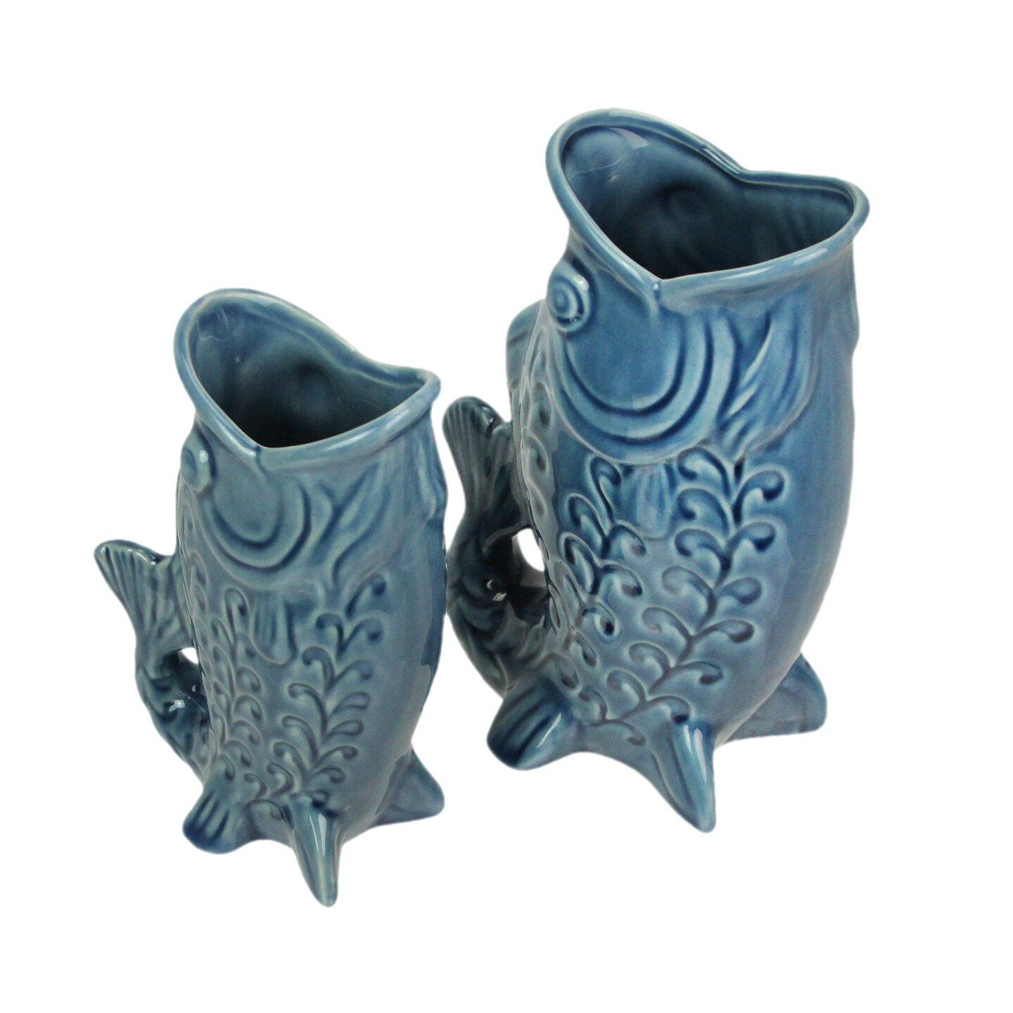 Set of 2 Porcelain Fish Decorative Vases, Coastal Tabletop Accent Decor