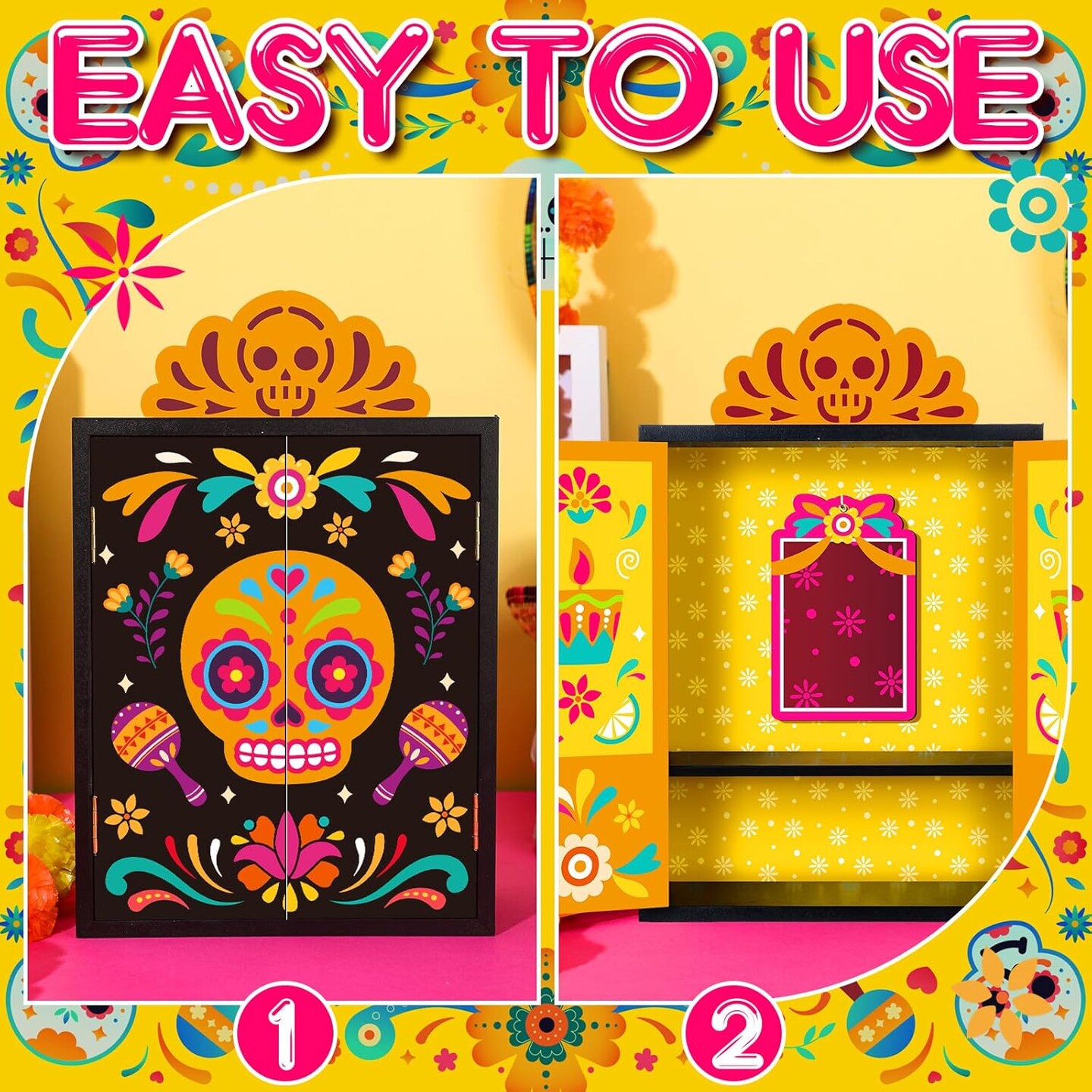 Day of The Dead Ofrenda Wooden Box Set Dia De Los Muertos Ofrenda Shadow Box Altar Ofrenda Supplies Memory Picture Frame Box Commemorative Gifts for Friends