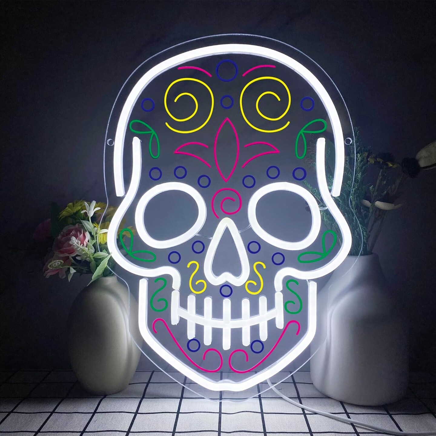 Sugar Skull Halloween Neon Signs for Wall Decor