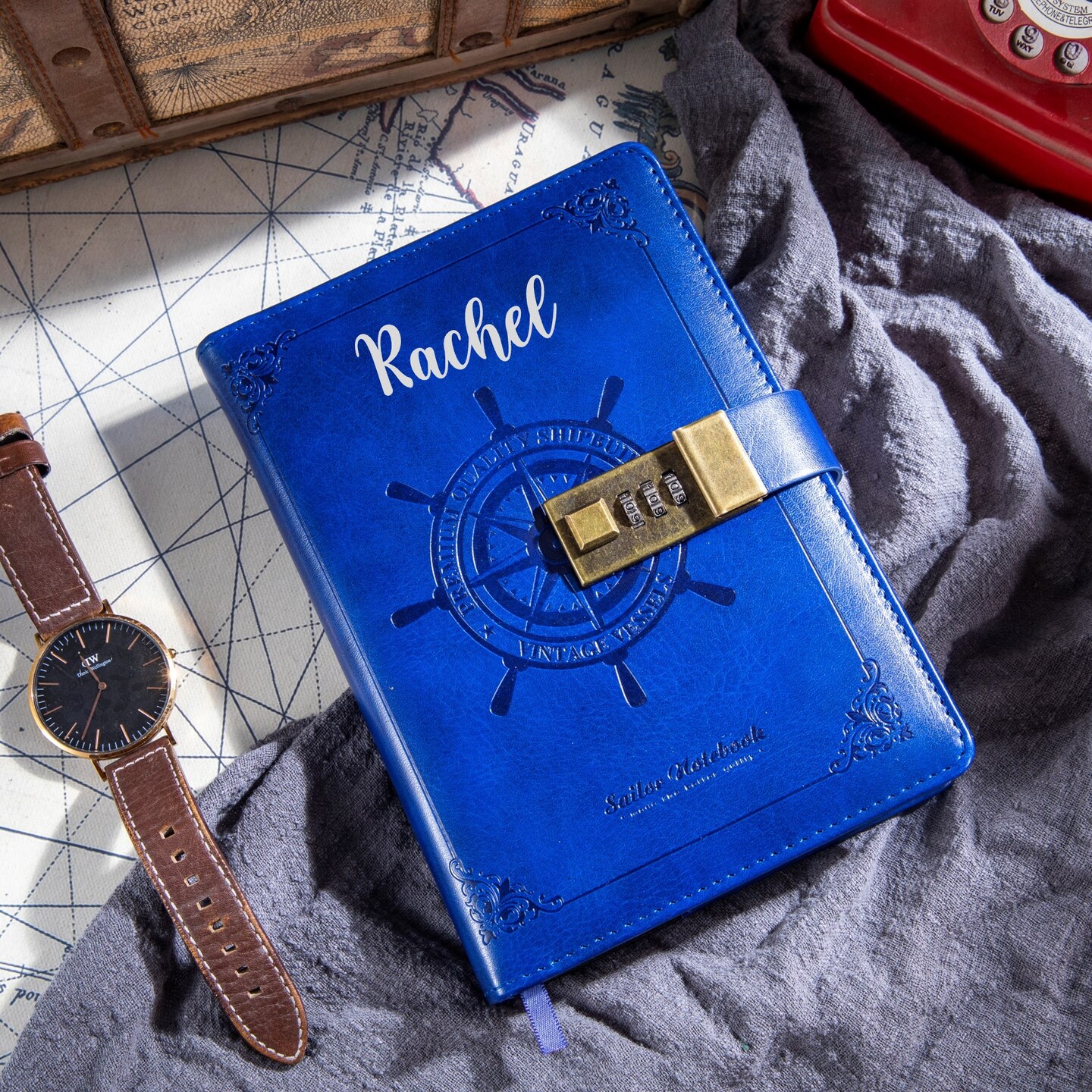 Blue leather journal - diary deals with vintage style pages - romantic notebook - blue winter