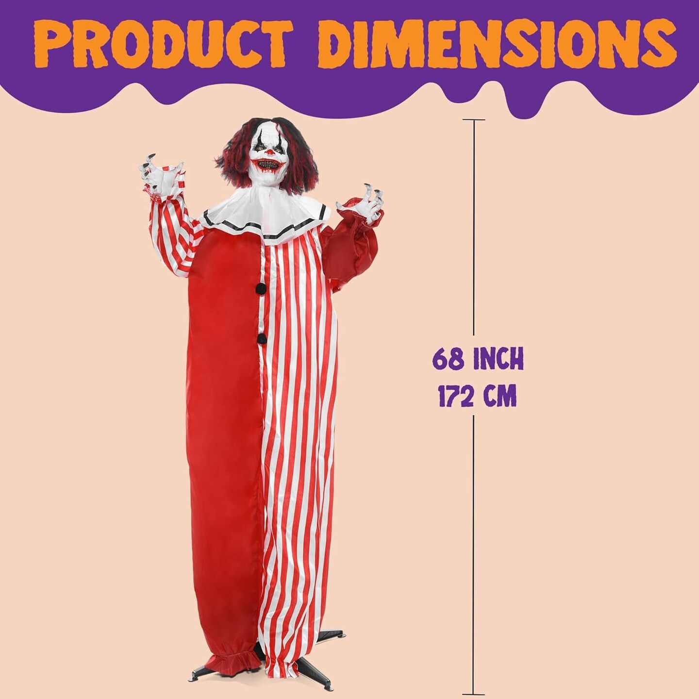 68" Halloween Animatronics Clearance, Scary Halloween Clown Decorations with LED Eyes and Creepy Sound, Life Size Animated Halloween Decorations Outdoor for Haunted House Decor Lawn Yard Patio