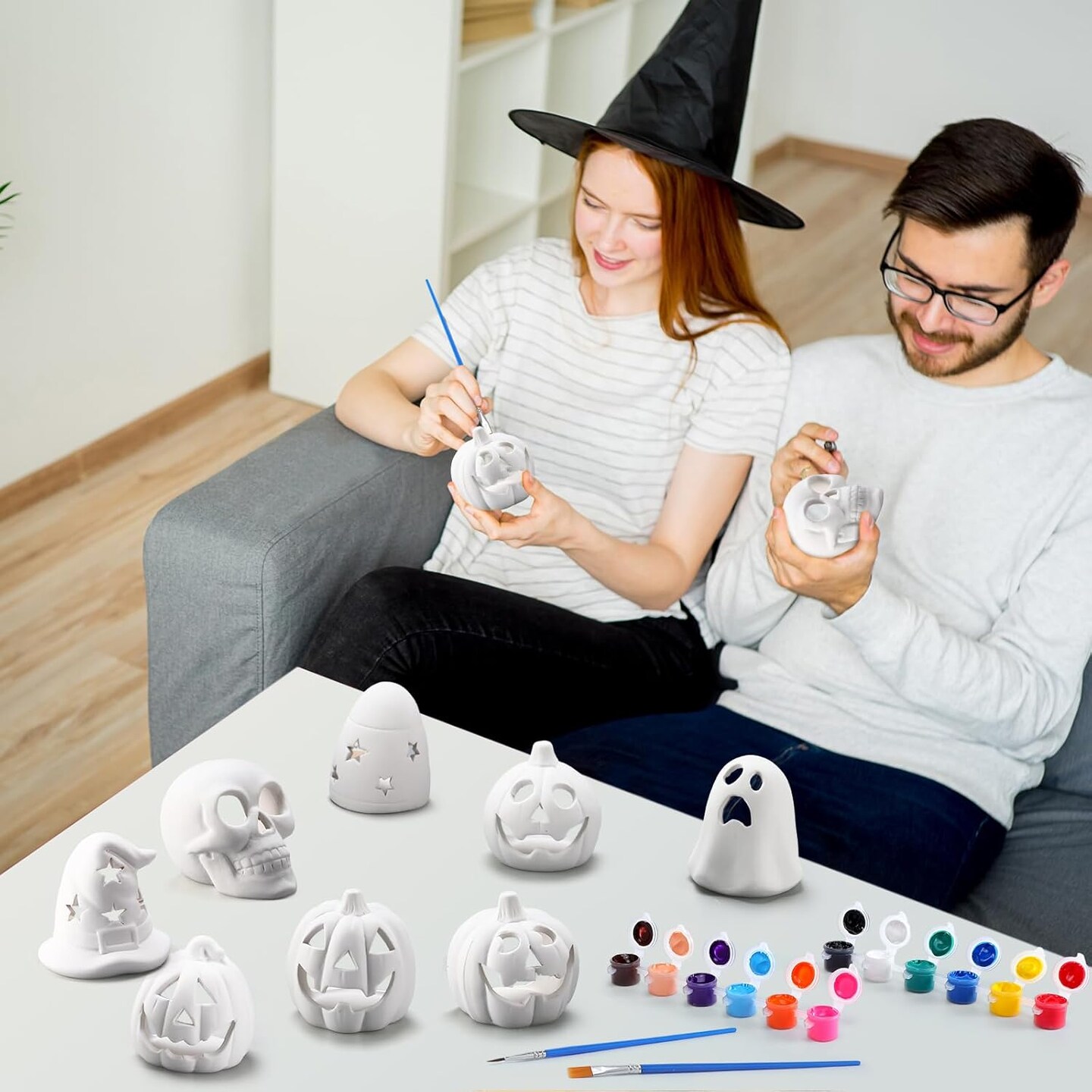 8 Set DIY Ceramic Halloween Lanterns Figurines Paint Craft Kit