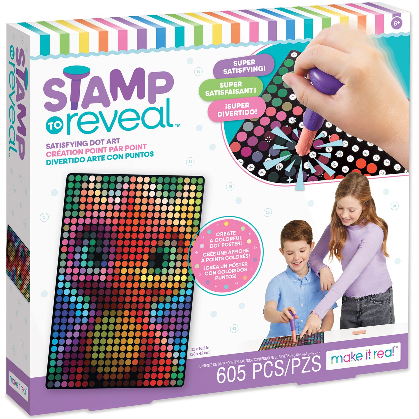 Make It Real: Stamp To Reveal Single - Glow Dragon - 605pcs - DIY Dot Poster Character, 11x16.5&#x22;, Craft Kit, Artwork Activity, Girls &#x26; Kids Ages 6+