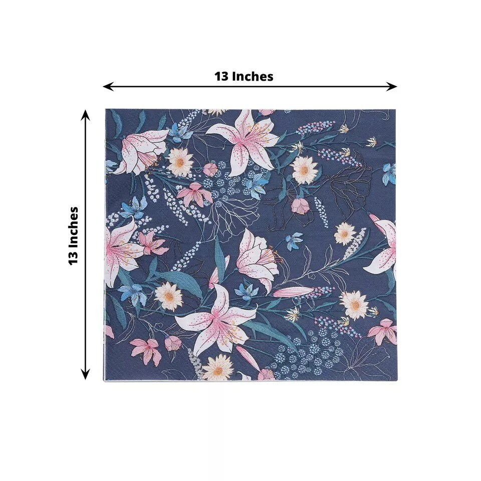 Navy Blue 20 Disposable 13&#x22; x 13&#x22; Water Lily Cocktail Paper Napkins Party Events