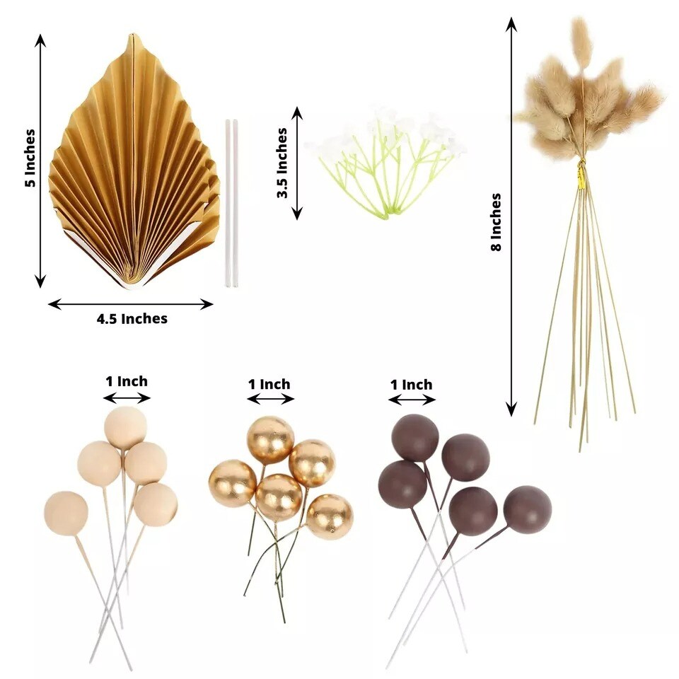 25 Assorted Palm Leaves Flower Ball Cake Toppers Decoration Set Party Events