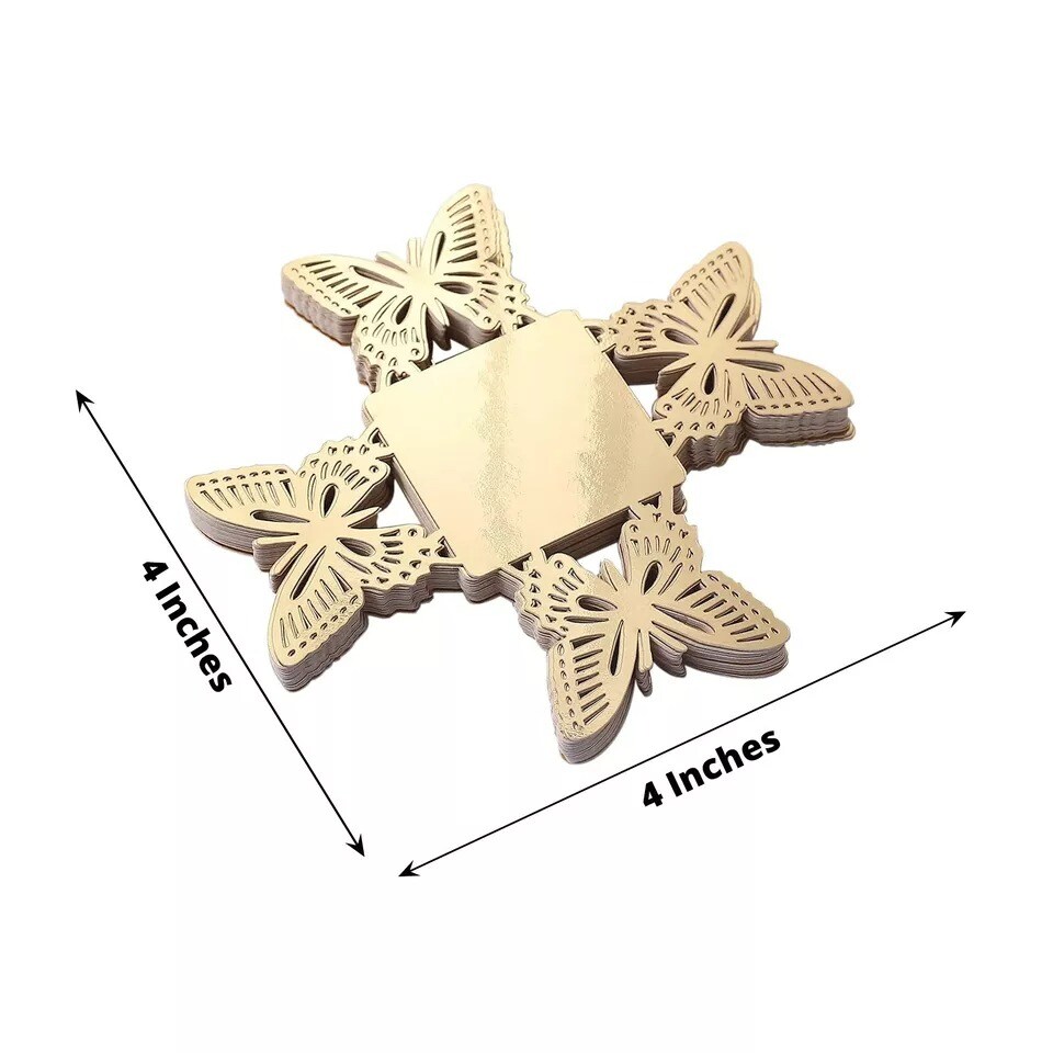 Gold 50 Metallic 4&#x22; Butterfly Mini Square Paper Cupcake Dessert Liners Party