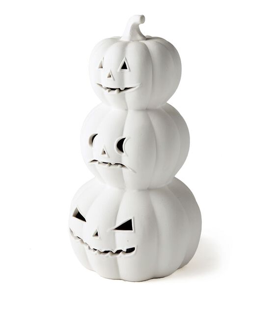 13&#x22; Ceramic Halloween Stacked Pumpkin with LED Lights
