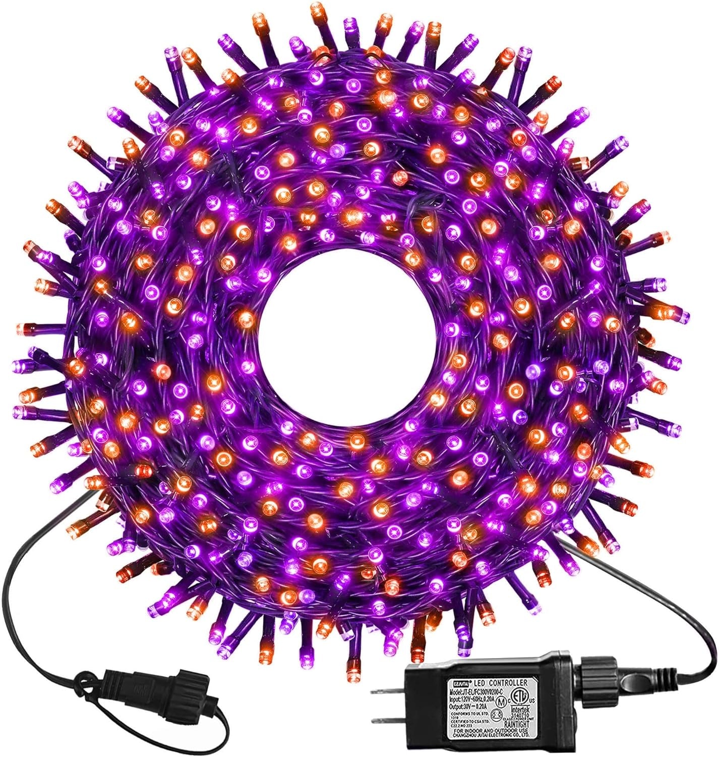 300 LED Orange&#x26;Purple Halloween Lights, 99FT Connectable 8 Lighting Modes with Memory Function Plug In, Waterproof for Outdoor Indoor Halloween Garden Roof Decorations (Purple and Orange)