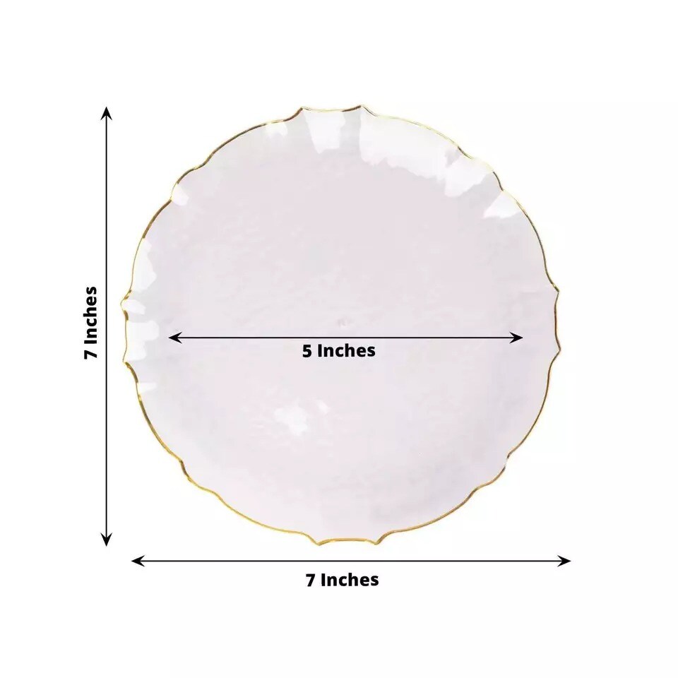 10 Clear 7" Plastic Dinner Salad Plates Gold Scalloped Rim Party Decorations