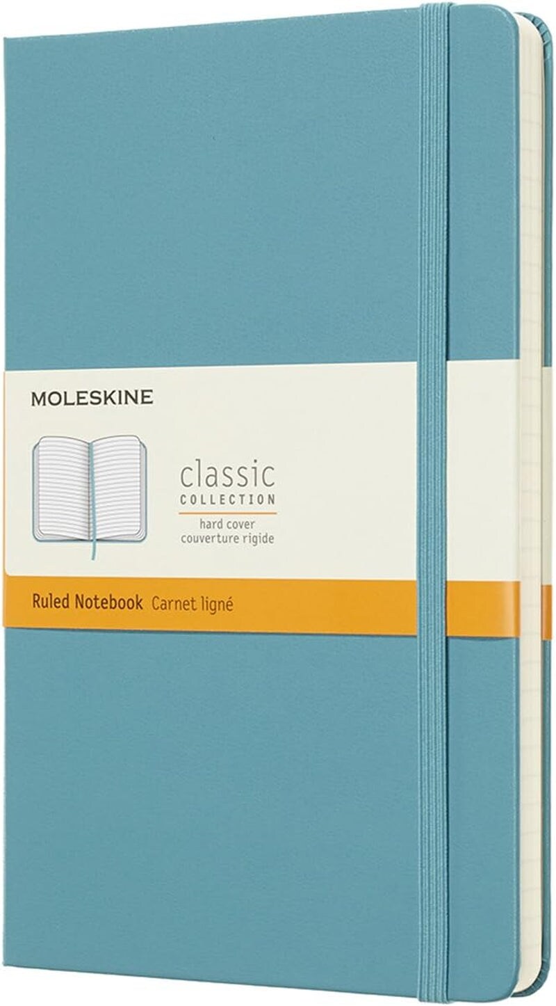 Classic Notebook, Hard Cover, Large (5&#x22; X 8.25&#x22;) Ruled/Lined, Reef Blue, 240 Pages