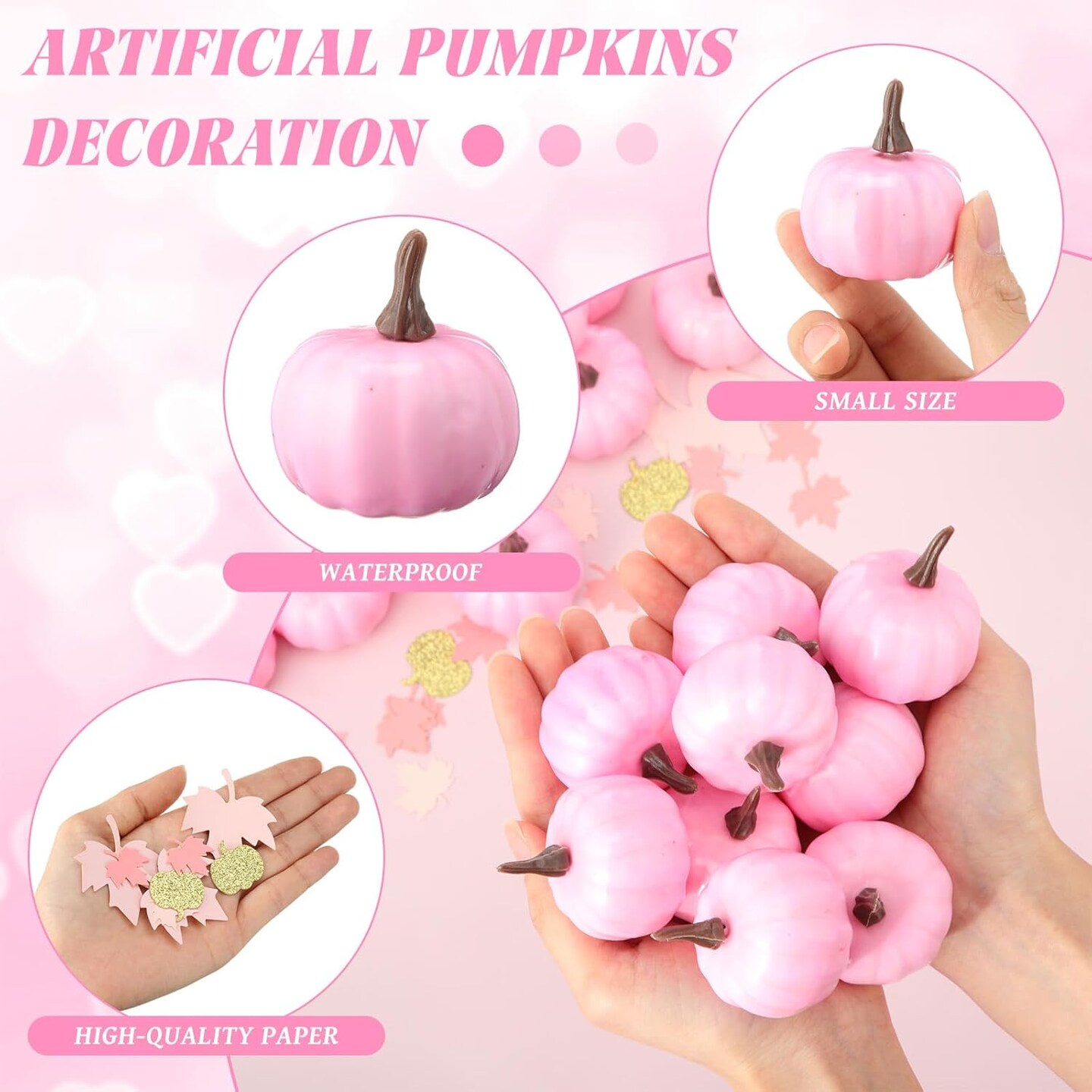 150 Pcs Artificial Pink Pumpkins Bulk Thanksgiving
