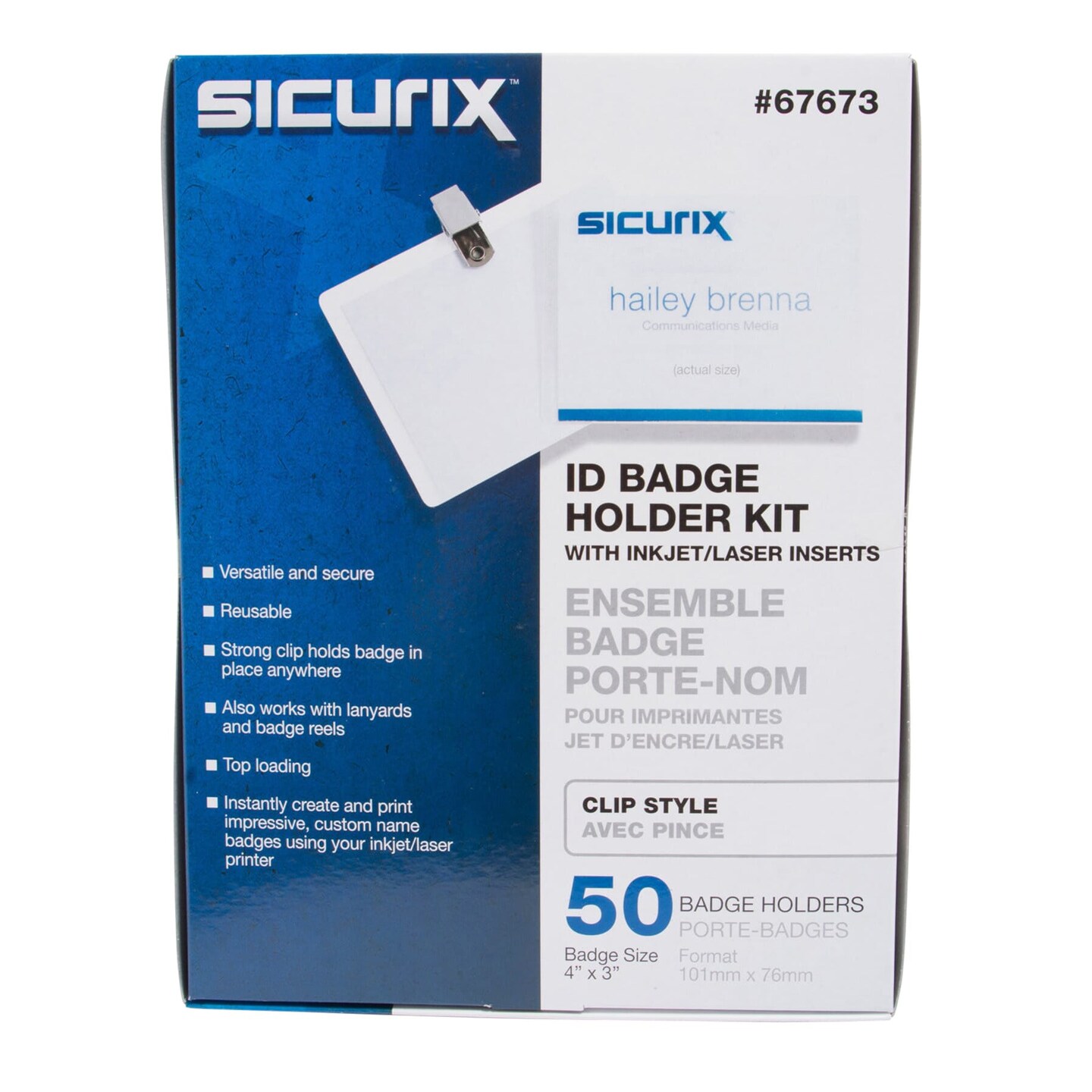 Clip Style ID Badge Holder Kit with Printable Inserts, 4&#x22; x 3&#x22;, Pack of 50