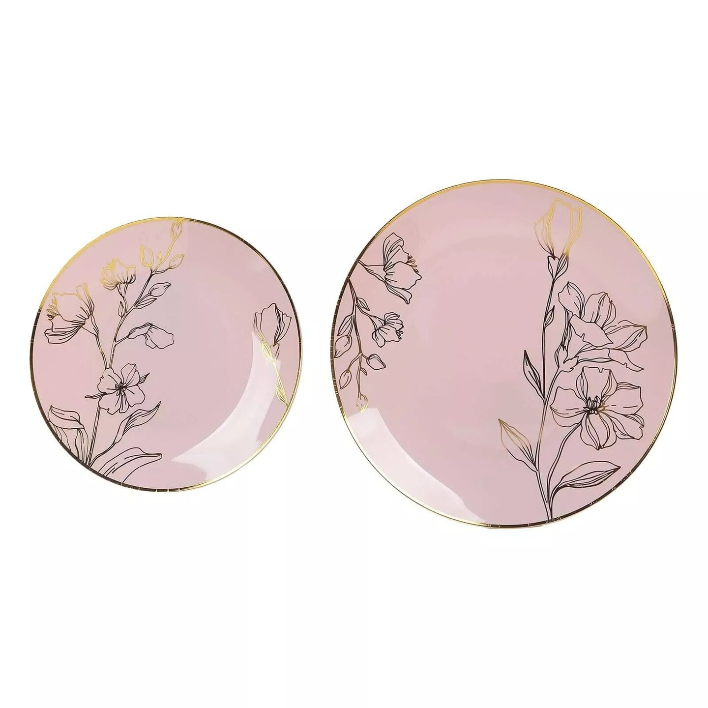 20 Round Dusty Rose Plastic Salad Dinner Plates Gold Floral Design Decorations