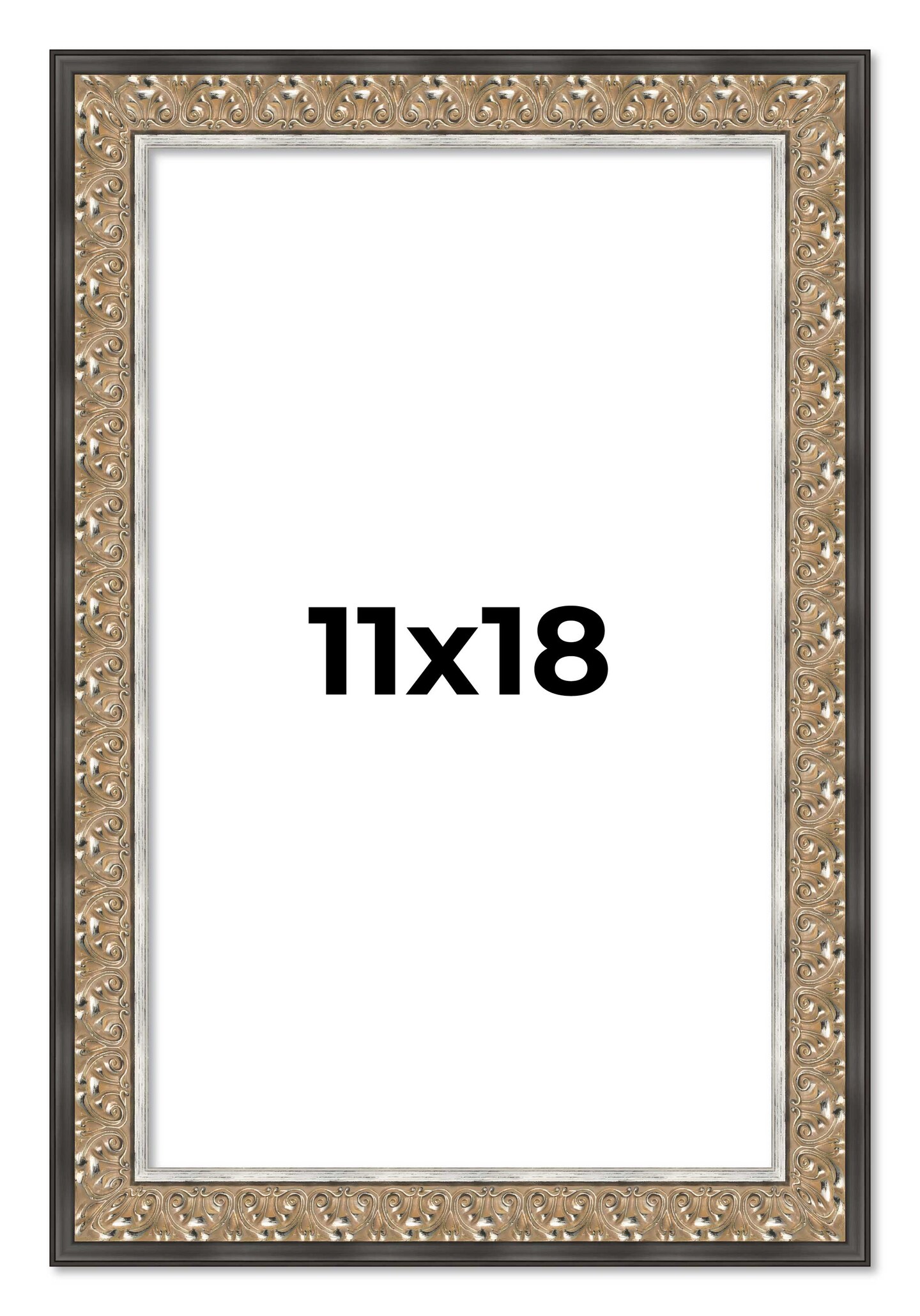 11x18 Ornate Picture Frame with UV-Resistant Acrylic & Acid Free Backing, Available in 5 Finishes - Black, Brown, Gold, Silver, White