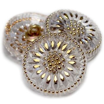 18mm Daisy Button Transparent Glass with Gold Accents - Czech Glass Buttons
