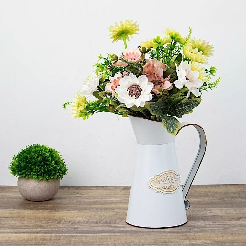 9&#x22; White Decorative Vintage Metal Garden Water Pitcher Centerpiece Party Events