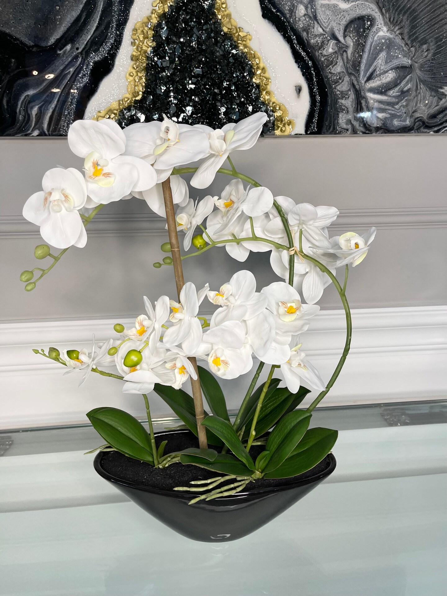 Amelie Silk Phalaenopsis Orchid Arrangement Silver Ceramic Vase