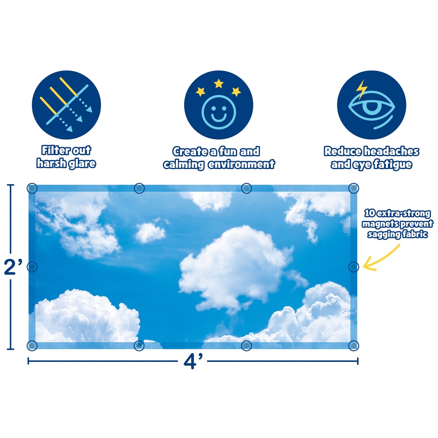 Calming Covers Ceiling Light Filters, 2&#x27; x 4&#x27;, Clouds, Pack of 4