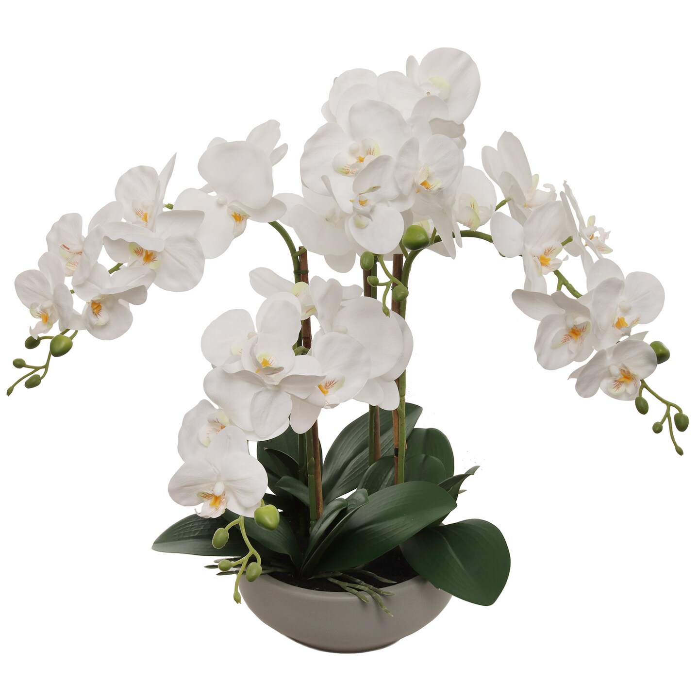 20&#x22; White Phalaenopsis Orchid Flowers in Round Grey Pot - Ideal for Home, Office, and Event D&#xE9;cor - Floral Home by Artificial Flowers