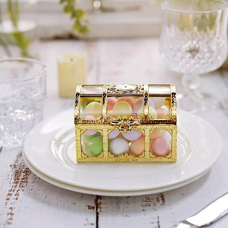 24 Clear Gold 2.5&#x22; tall Mini Treasure Chests Favor Boxes Wedding Party Supplies