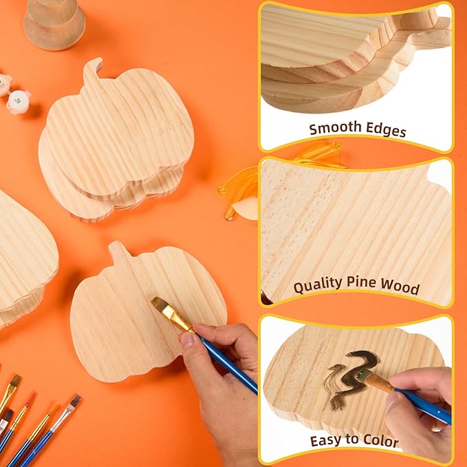 Unfinished Thanksgiving Pumpkin Wooden Table Sign Blank Wood Pumpkin Craft Blocks for DIY Crafts Autumn Harvest Halloween Home Tiered Tray Decoration,3 Styles