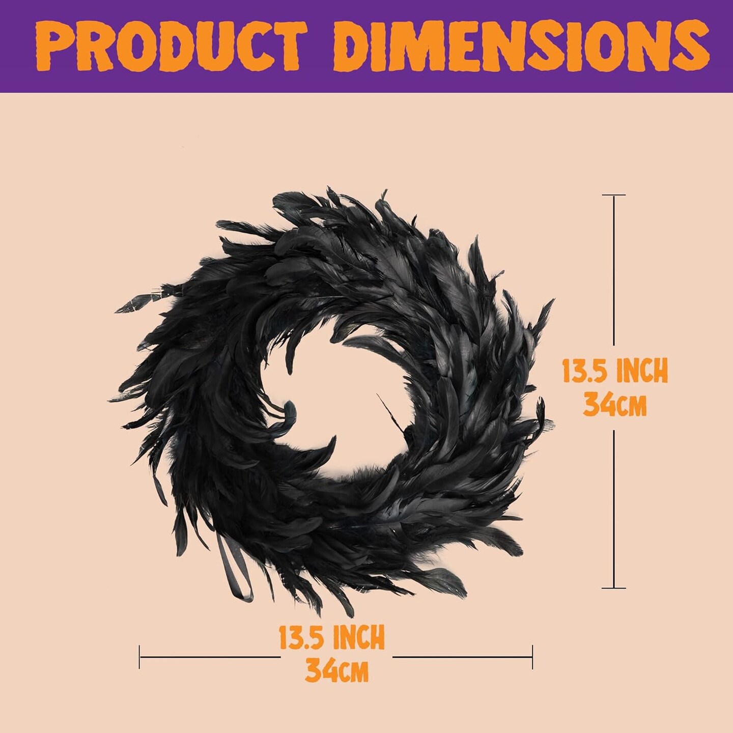 Natural Feathers Wreath 13.5&#x22; in Black for Halloween Decorations, Spooky Scene Party Favors, Halloween Photo Props, Trick of Treat, Front Door