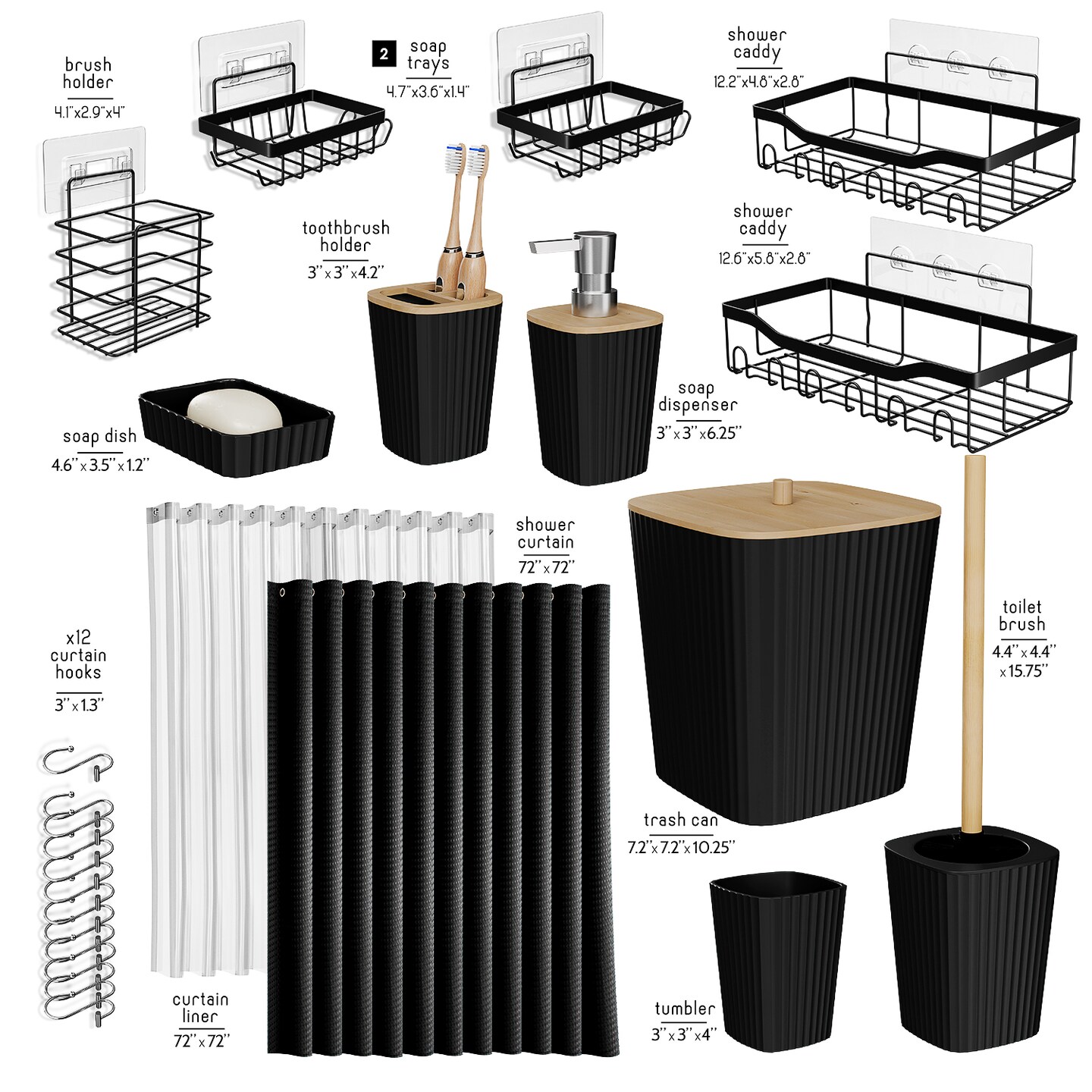 Clara Clark Shower Caddy & Bathroom Accessories Set with Bath Rugs