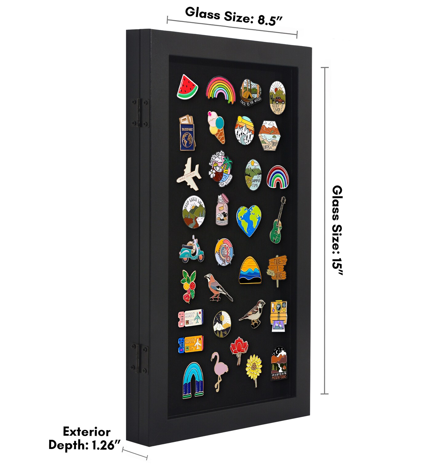 Americanflat 15x8.5 Pin Display Case with Shatter-Resistant Glass - Black