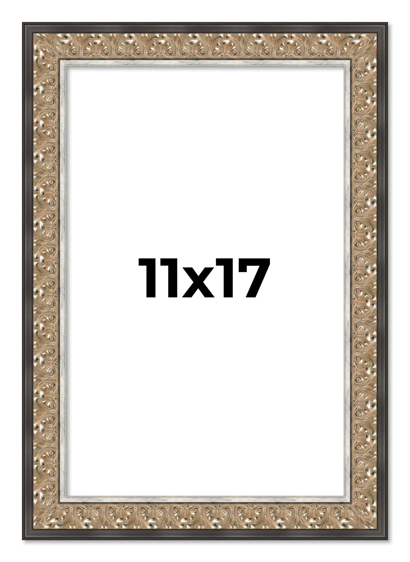 11x17 Ornate Picture Frame with UV-Resistant Acrylic & Acid Free Backing, Available in 5 Finishes - Black, Brown, Gold, Silver, White