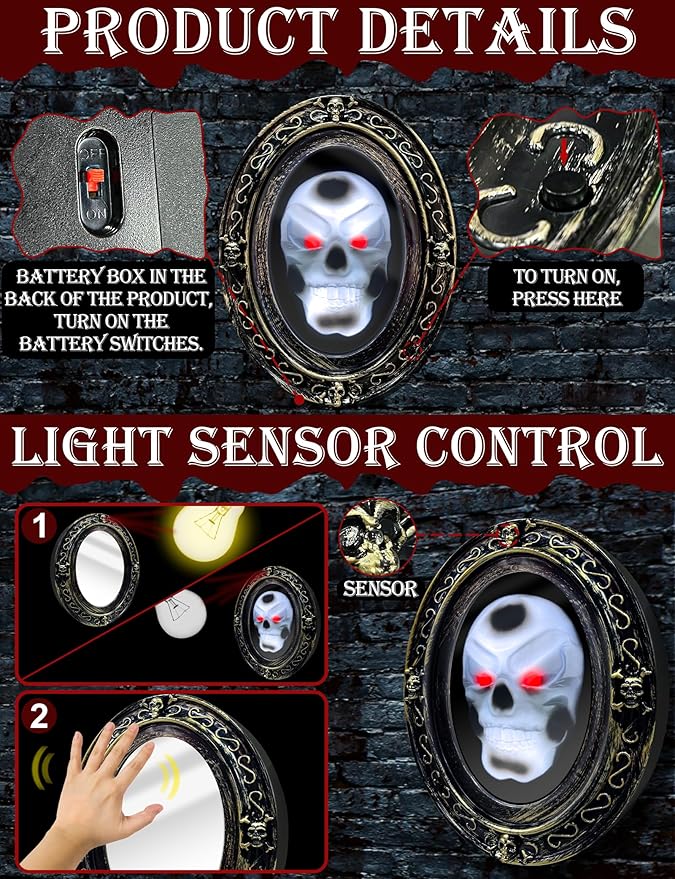 Halloween Animatronic Talking Haunted Mirror with Creepy Sound and Light, Scary Halloween Decorations Indoor Wall Mounted Magic Mirror Horror Prop Decor