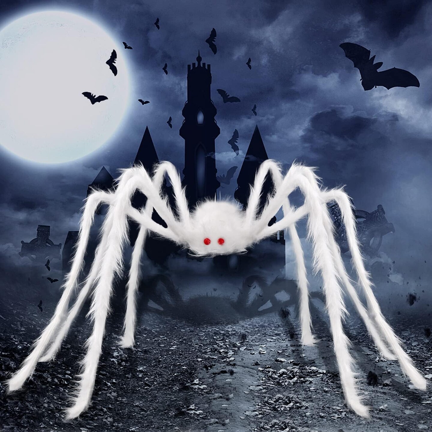Realistic Scary White Spider Props Decoration for Indoor and Outdoor Decoration
