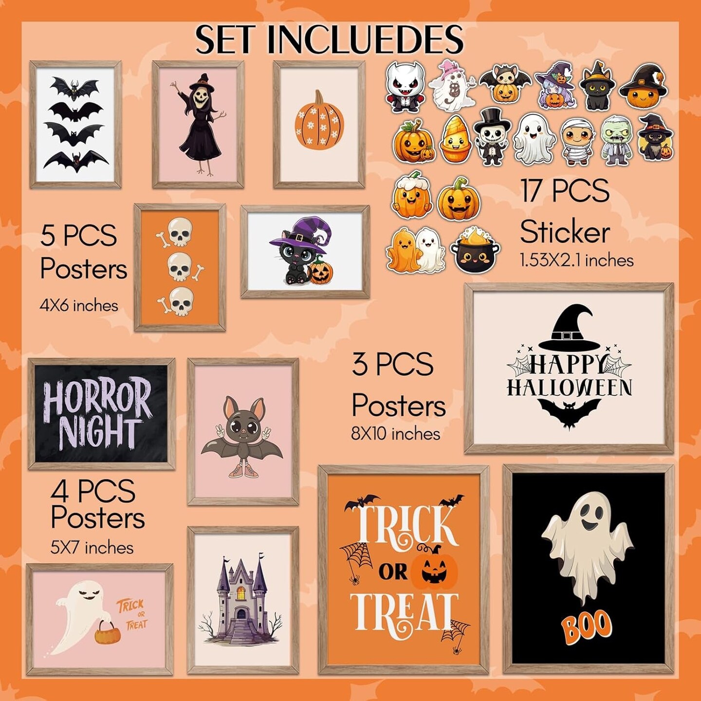 Halloween Wall Art&#x2013; 12 Pcs Halloween Room Decor&#x2013; Gothic Wall Decor Skeleton Posters Halloween Art Prints for Halloween Gallery Wall for Parties, Girls-Home Living Room Bedroom Decor (UNFRAMED)
