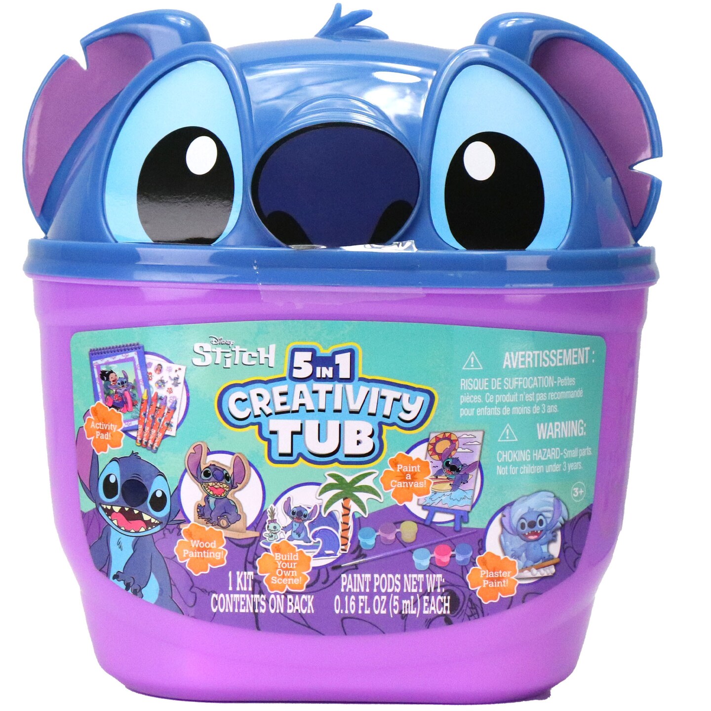 Tara Toy: 5-In-1: Creativity Tub - Stitch - Build Your Own Scene. Canvas-Wood-Plaster Painting, Stickers &#x26; Coloring, Disney Activities Kids Ages 3+