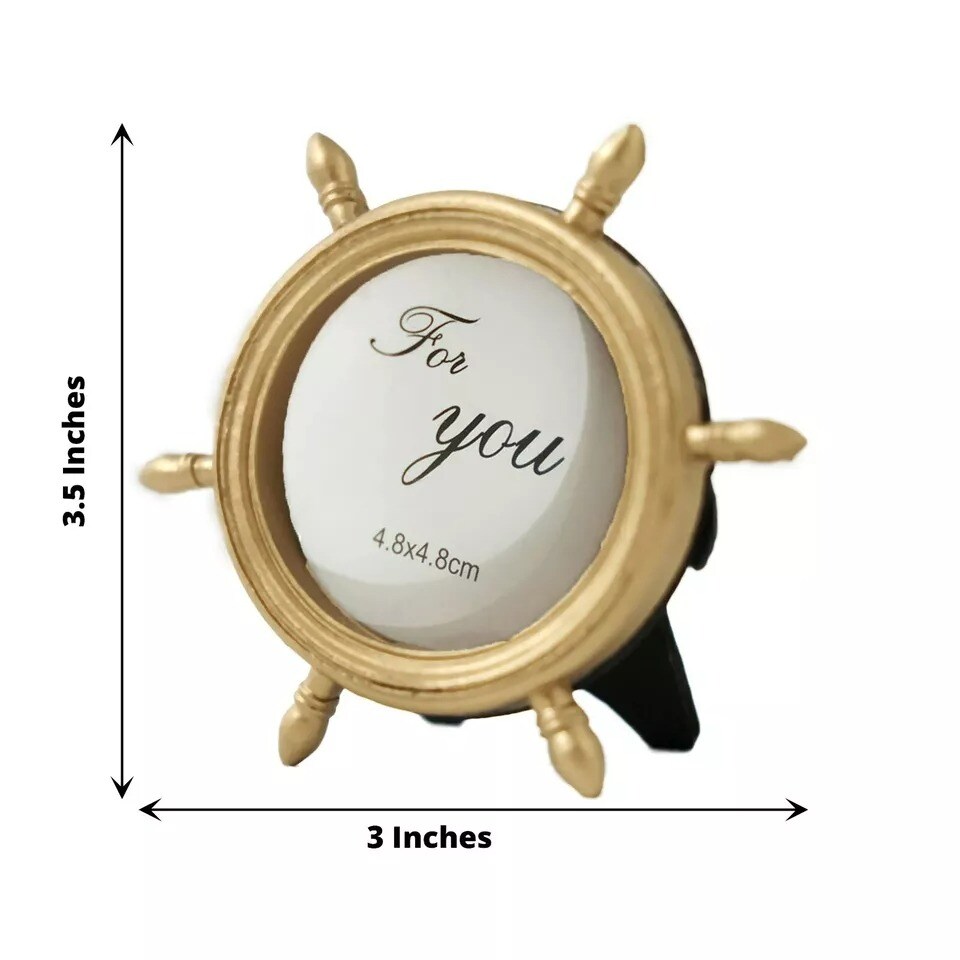 Gold 4 Mini Ship Wheel 3.5&#x22; Round Picture Frames Wedding Favors Party Events