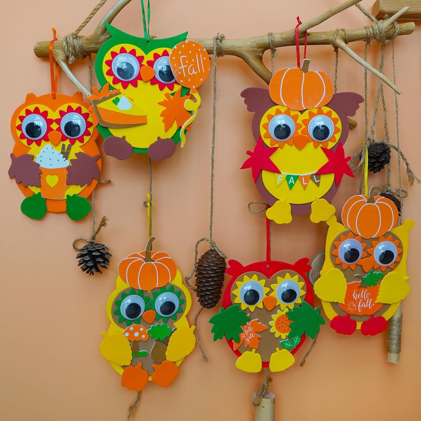 Crafts DIY Fall Owl Ornaments Decoration Art Sets Autum Owl Maple Leaf Pumpkin Arts and Crafts Harvest Foam Stickers for Kids Halloween Classroom Activities