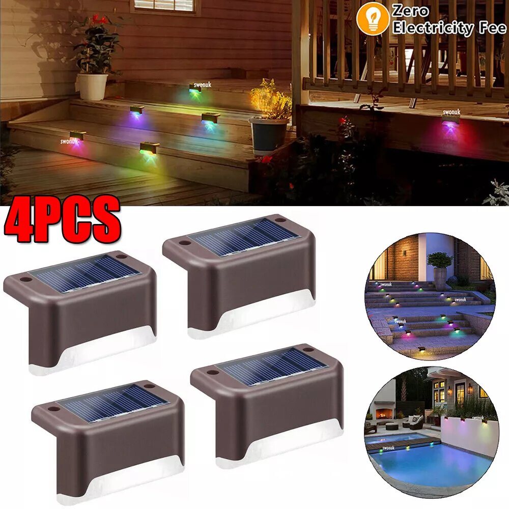 Kitcheniva 4 Pcs Solar LED Deck RGB Lights Outdoor Waterproof Steps Lamps