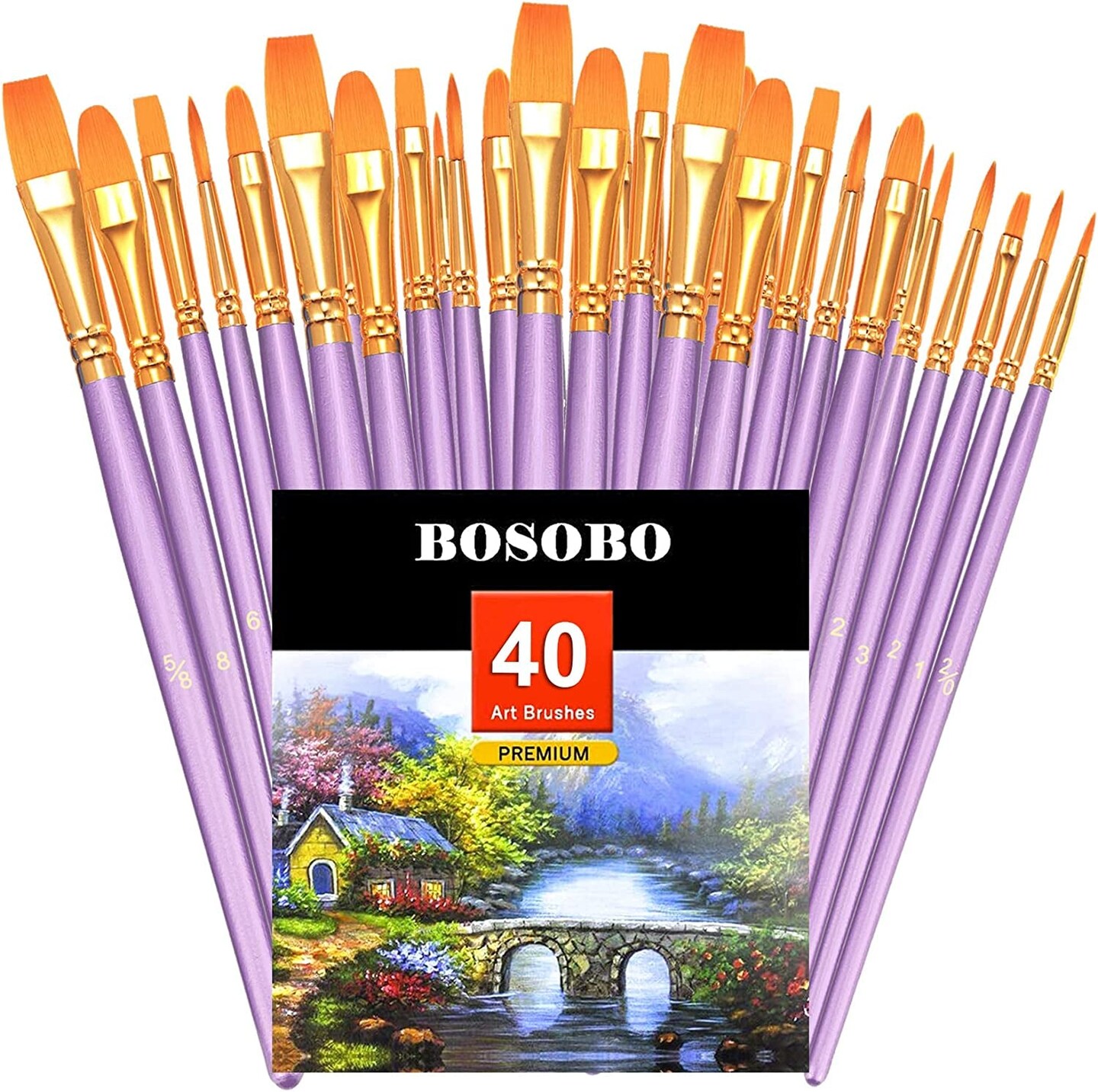 Paint Brushes Set, 4 Pack 40 Pcs round Pointed Tip Paintbrushes Nylon Hair Artist Acrylic Paint Brushes for Acrylic Oil Watercolor, Face Nail Art, Miniature Detailing &#x26; Rock Painting, Purple