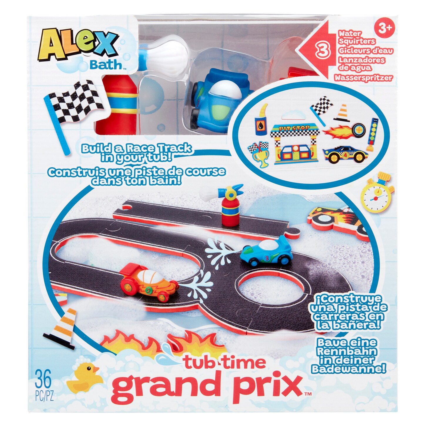 ALEX: Tub Time Grand Prix - 32 Piece Bath Time Toy Set, Car & Racetrack Playset, Foam Pieces, Water Squirting Cars, Water Toy, Kids & Toddlers Ages 3+