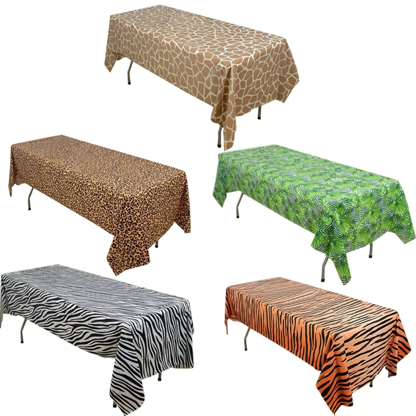 5 Assorted 54&#x22; x 108&#x22; Plastic Tablecloths Animal Safari Designs Party Events